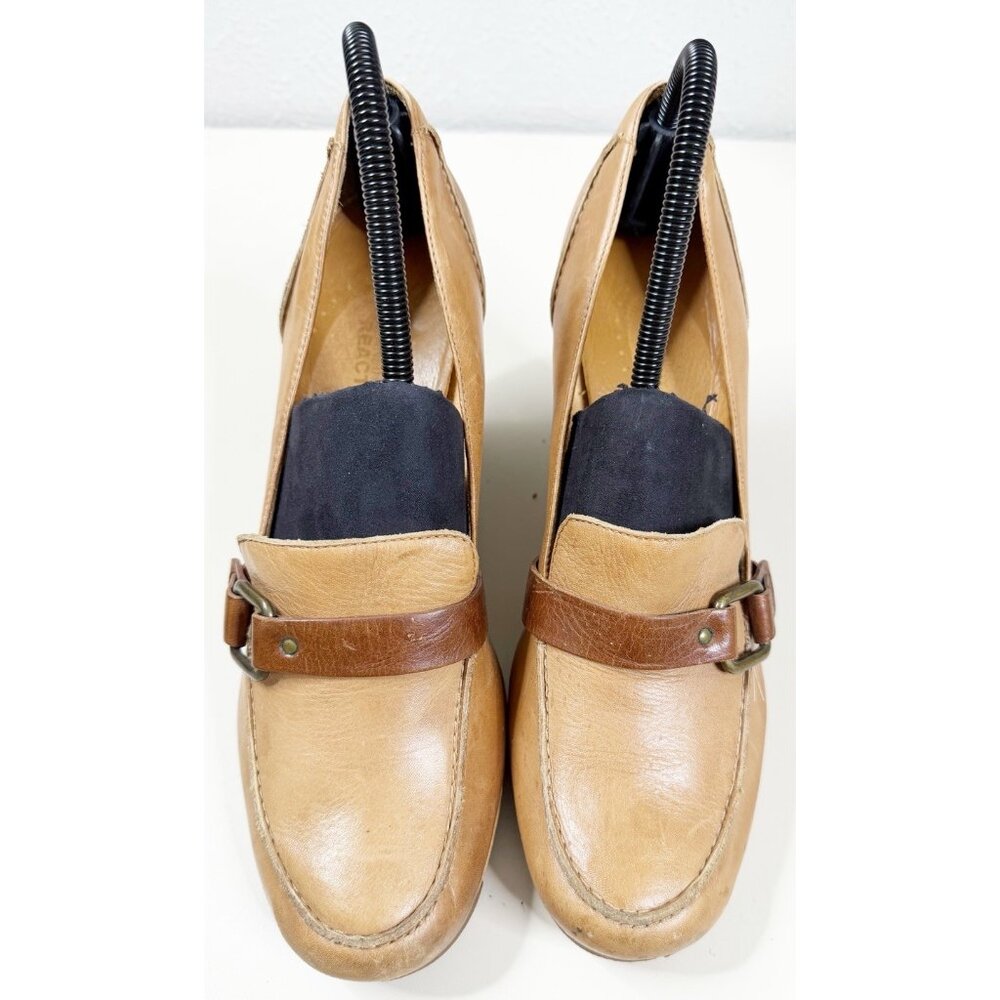 VTG Kenneth Cole Sz 10 Brown Leather Wedge Shoes Mary Jane Boho Neutral GUC - Picture 4 of 12